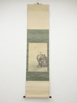 上島鳳山筆　蓬莱山　肉筆絹本掛軸（保護箱）